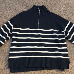 Navy and White Striped Women's Sweater